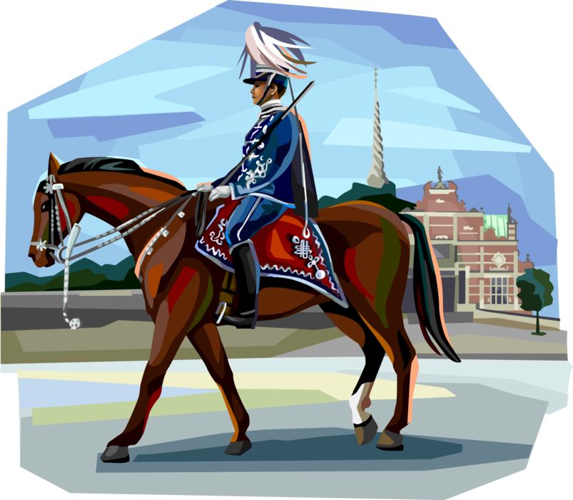Vector Illustration of Ceremonial Danish Guard on Horseback