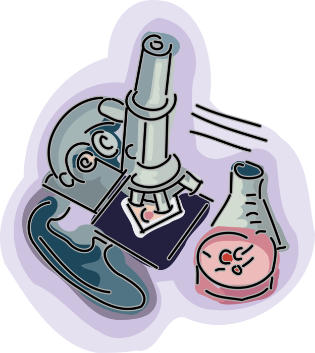 Vector Illustration of Scientific Research Microscope and Microorganism Slide