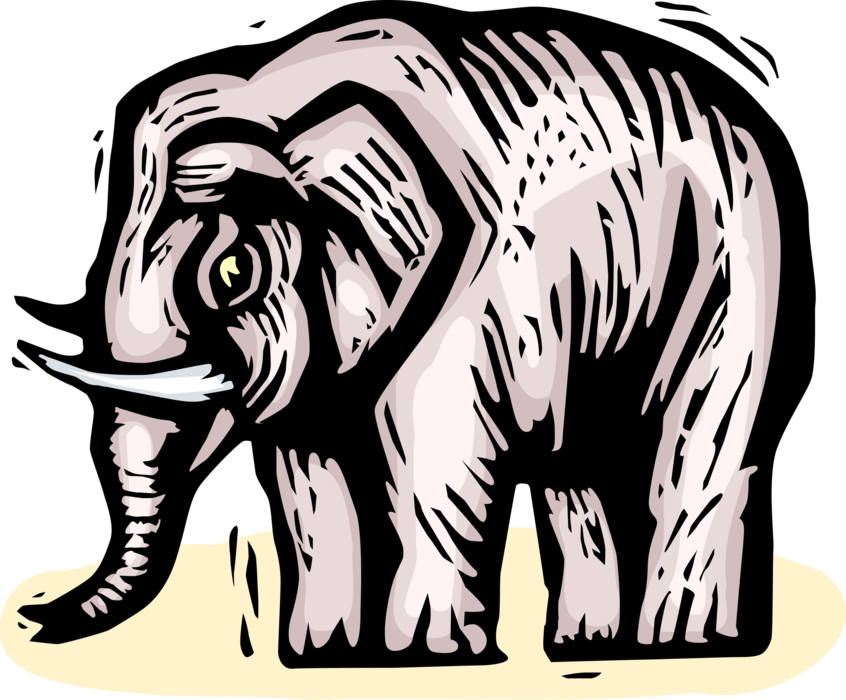 Vector Illustration of African Elephant with Ivory Tusks