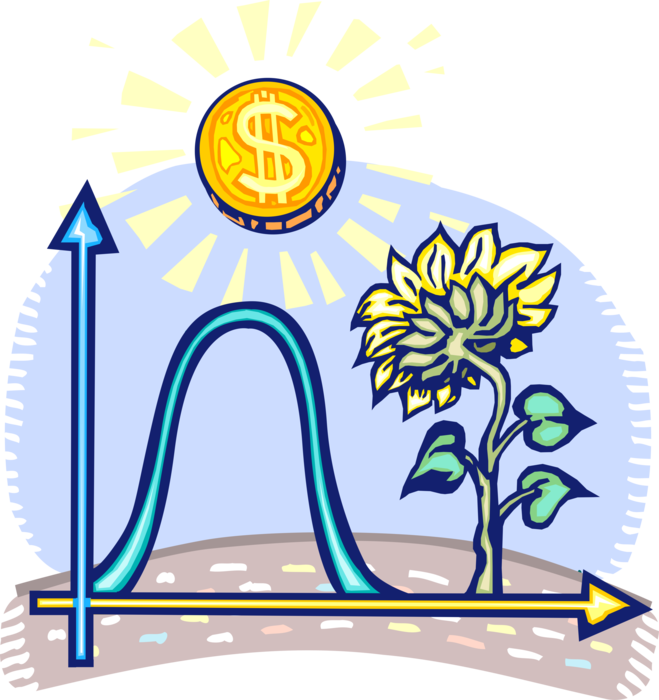 Vector Illustration of Financial Growth Graph with Money Coin and Flower