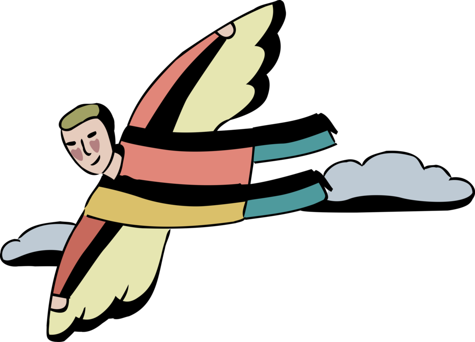 Vector Illustration of Exceptional Businessman Soars to New Heights with Wings in Flight