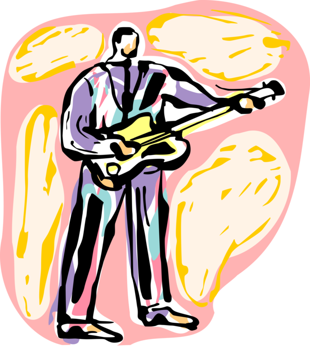 Vector Illustration of Rock Musician Plays Electric Guitar Musical Instrument