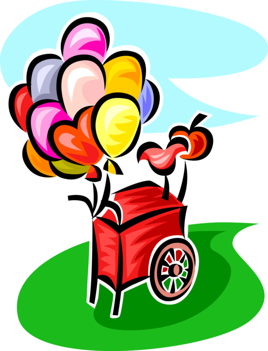 Vector Illustration of Balloon Vendor Cart at Carnival Amusement Park