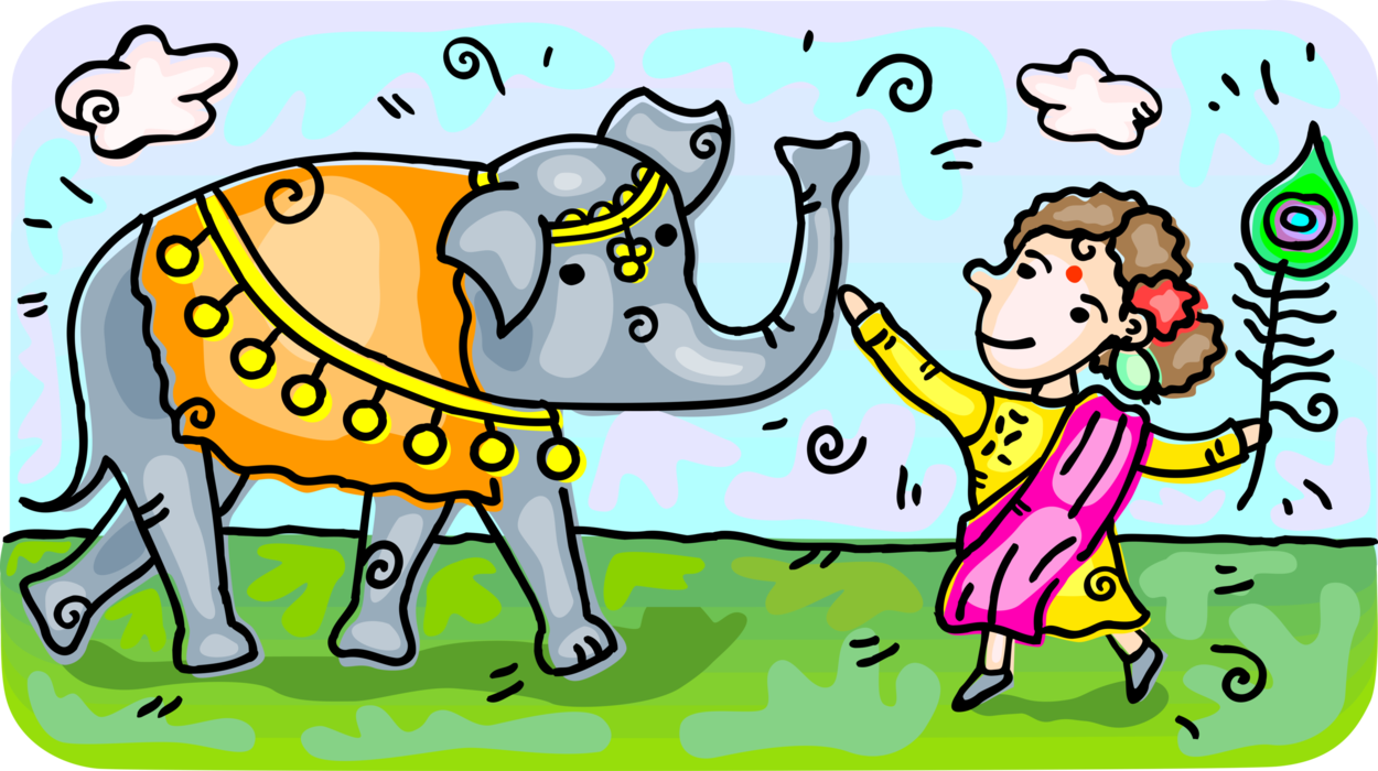 Vector Illustration of Asian Indian Elephant Adorned with Festive Outfit for Hindu Festival