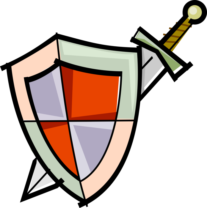 Vector Illustration of Middle Ages Medieval Battle Sword and Shield Weapon