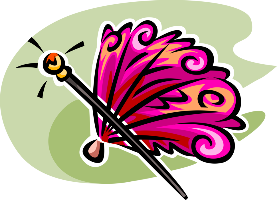 Vector Illustration of Folding Hand Fan and Walking Stick