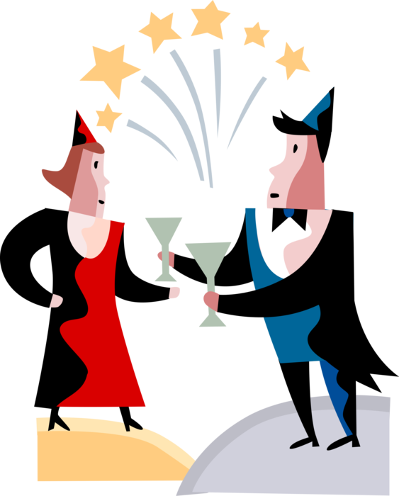 Vector Illustration of New Years Eve Celebration with Wine Glass Toast Expression of Honor or Goodwill