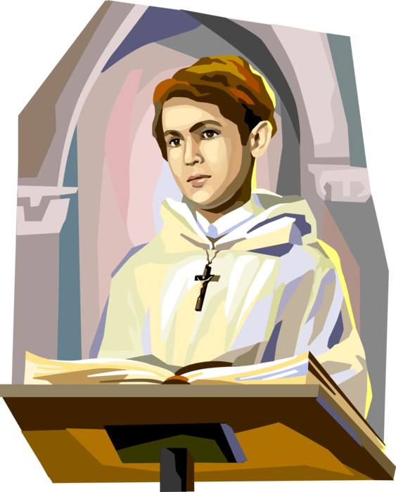 Vector Illustration of Catholic Priest Delivering Sermon During Celebration of Mass