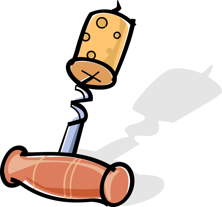 Vector Illustration of Corkscrew Tool Removes Cork from Wine Bottle