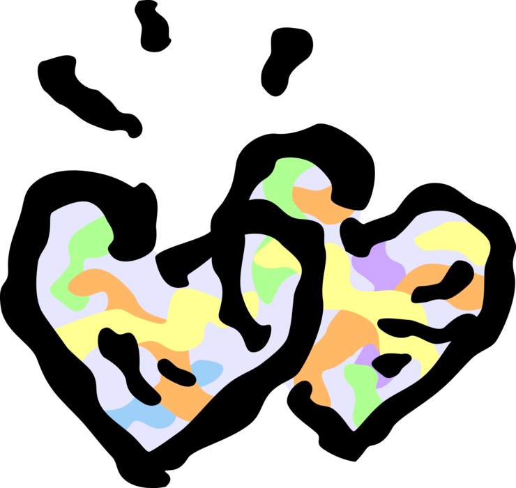 Vector Illustration of Two Romantic Love Hearts Intertwined as One