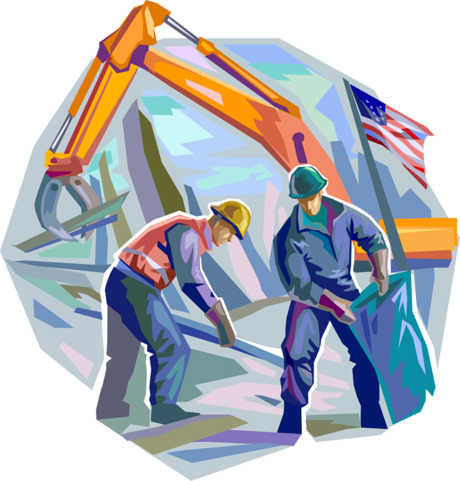 Vector Illustration of Emergency Rescue and Relief Service Workers Remove Debris from Disaster Area