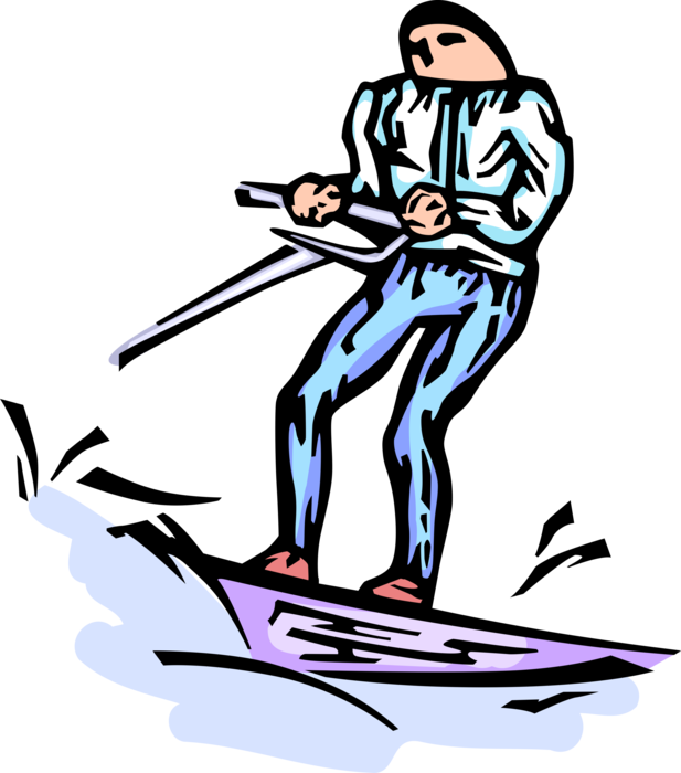 Vector Illustration of Water Skier with Towline Water Skis Behind Boat