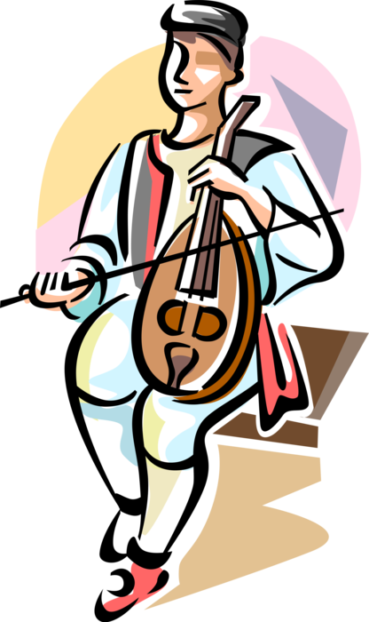 Vector Illustration of Boy Playing Bouzouki Traditional Greek Stringed Instrument