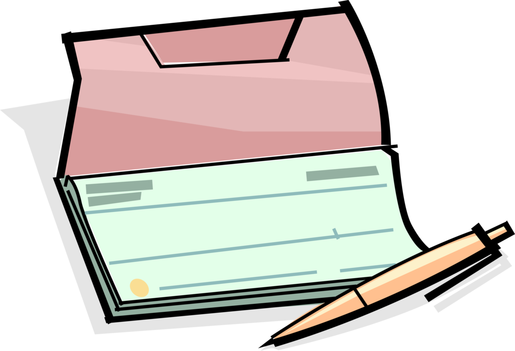 Vector Illustration of Check or Cheque Book Checks Authorize Transfer of Money with Pen