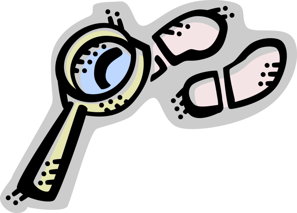 Vector Illustration of Investigation and Research Magnifying Glass with Footprints