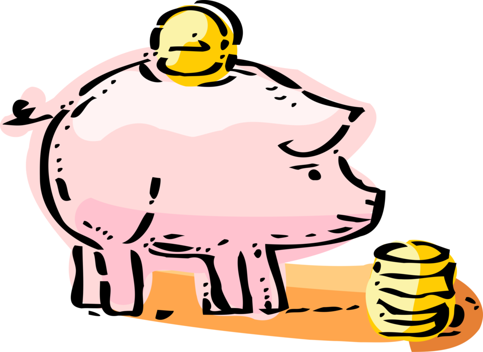 Vector Illustration of Piggy Bank Coin Container used by Children Teaches Thrift and Savings with Currency Coins