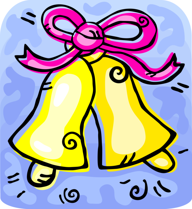Vector Illustration of Wedding Bells Ring Out at Marriage Ceremony with Ribbon Bow