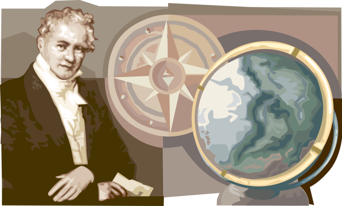 Vector Illustration of Alexander Von Humboldt Universal Scholar, Proponent of Romantic Philosophy and Science