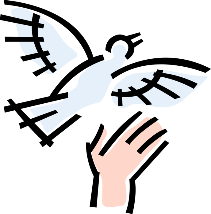 Vector Illustration of Hand Releases Dove Bird of Peace into Air to Fly
