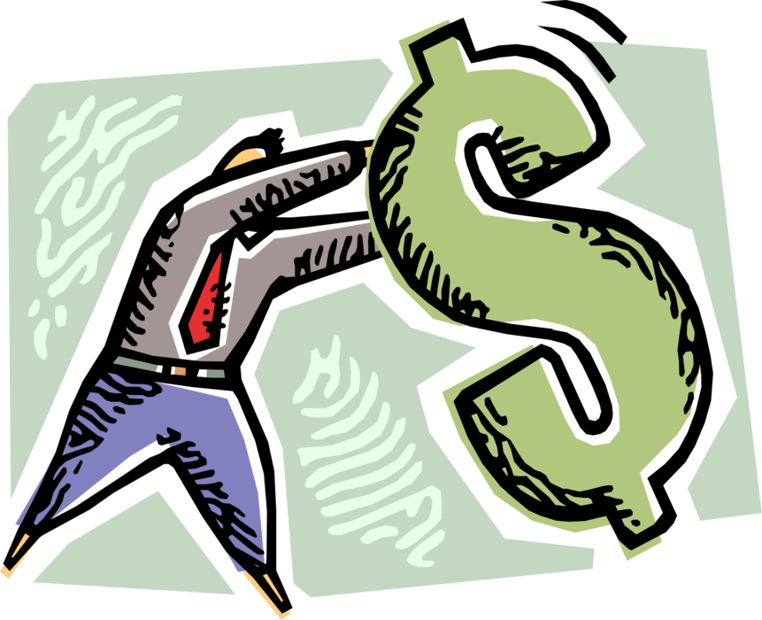 Vector Illustration of Businessman Props Up Financial Cash Money Dollar Sign