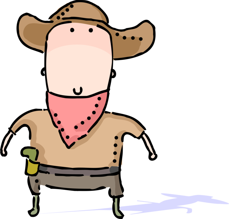 Vector Illustration of Halloween Trick or Treater in Western Cowboy Costume