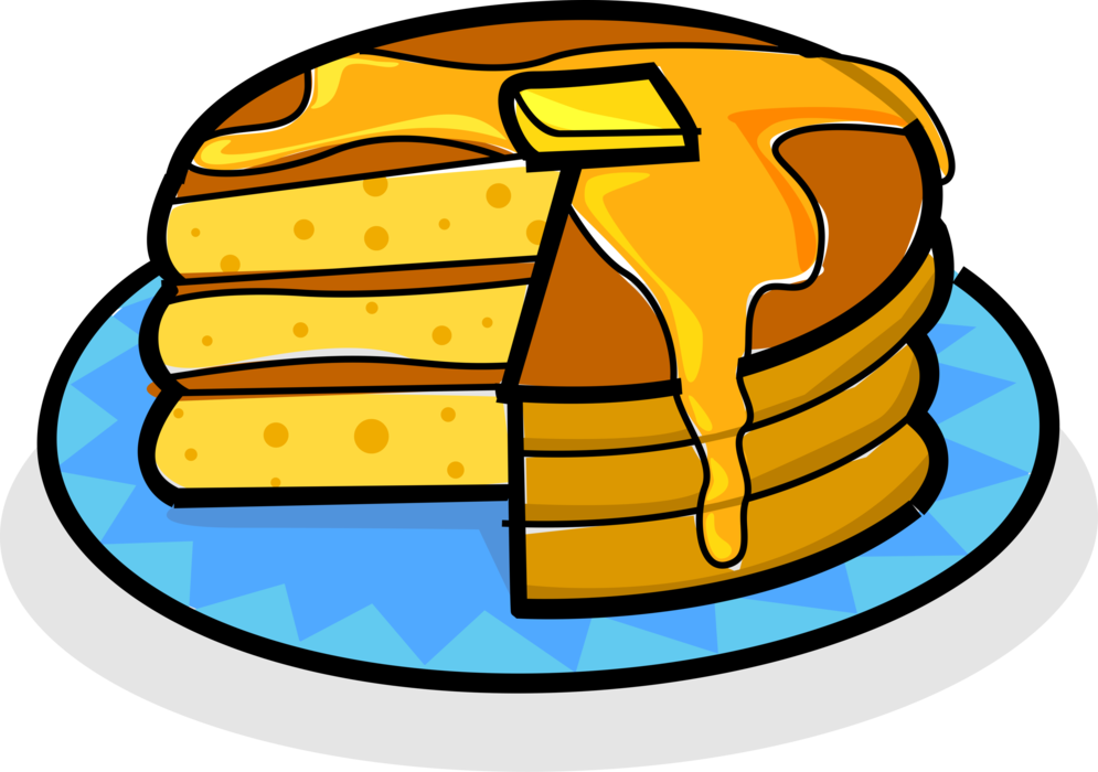 Vector Illustration of Stack of Breakfast Pancakes or Flapjacks with Butter and Maple Syrup