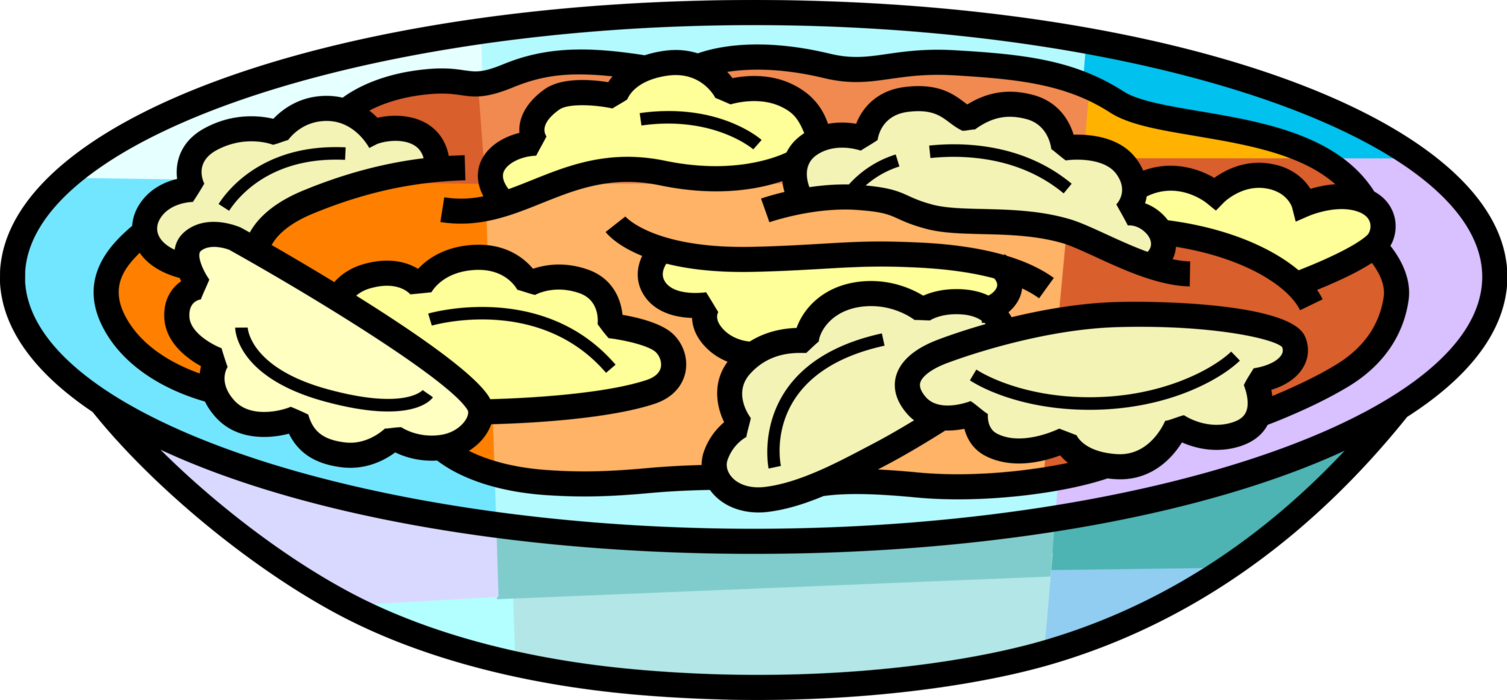 Vector Illustration of Agnolotti Pasta with Meat or Vegetable Filling Flour-and-Egg Unleavened Dough in Serving Bowl