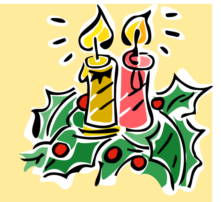 Vector Illustration of Holiday Festive Season Christmas Candles with Traditional Holly Decoration