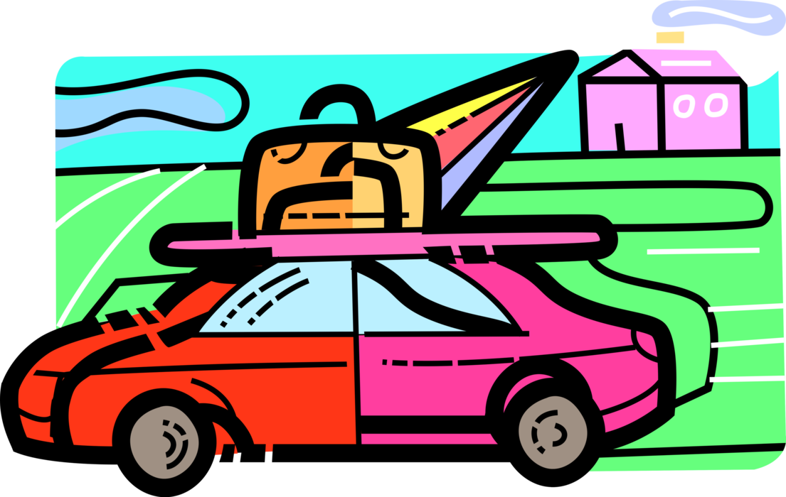 Vector Illustration of Family Holiday Vacation Travel in Automobile Motor Vehicle Car