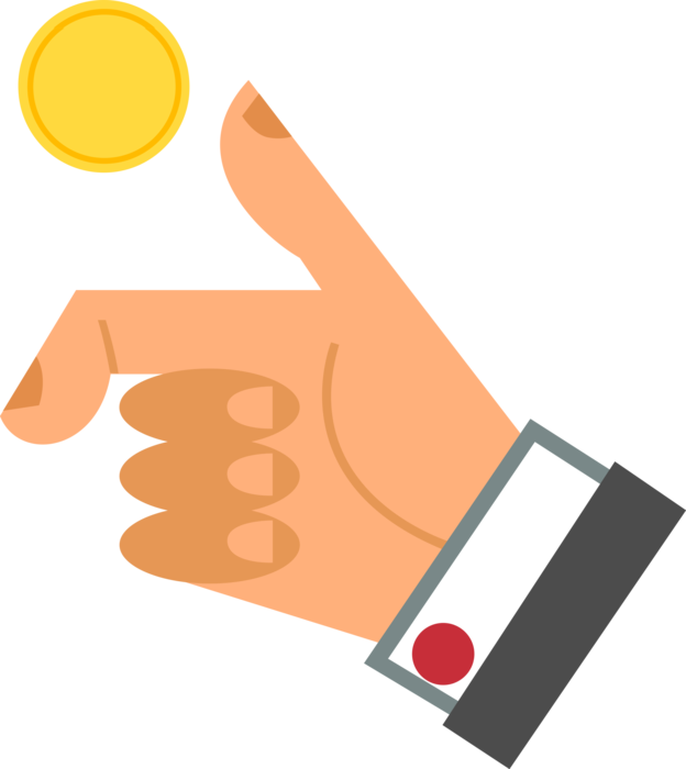 Vector Illustration of Decision Making Hand Flipping Coin in the Air Heads or Tails Coin Toss