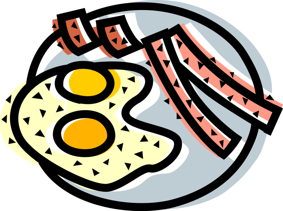 Vector Illustration of Healthy Breakfast Bacon and Eggs on Plate