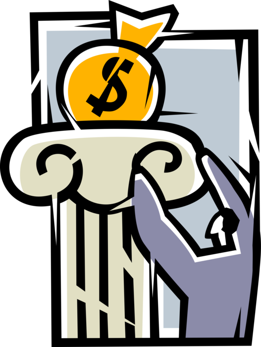 Vector Illustration of Businessman Reaches for Financial Sales and Revenue Profits on Column Pedestal