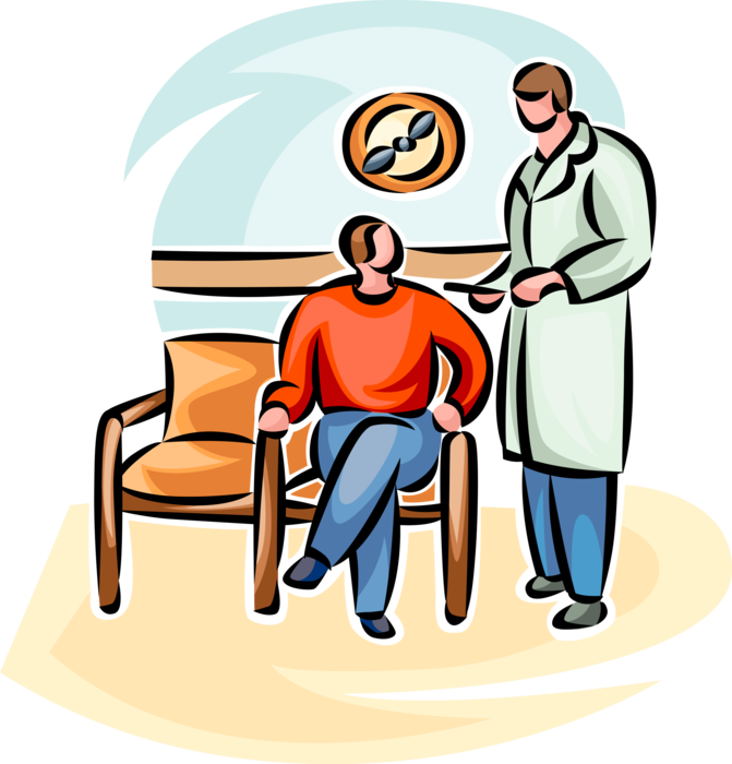 Vector Illustration of Health Care Professional Doctor Physician Discusses Test Results with Hospital Patient