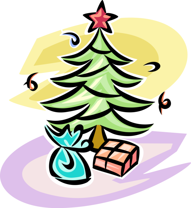 Vector Illustration of Festive Season Christmas Presents and Gifts Under Festive Season Christmas Tree