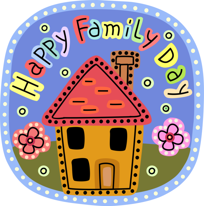 Vector Illustration of Happy Family Day Greeting Card with Residence Home Dwelling