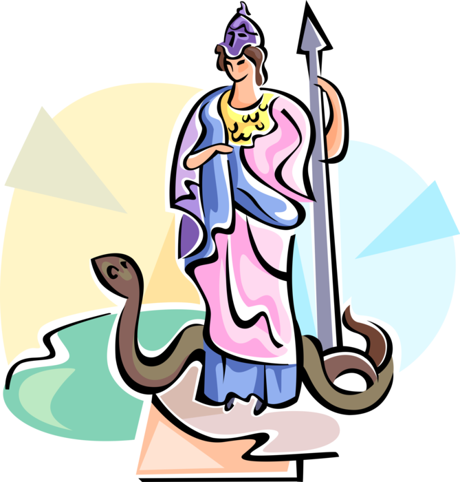 Vector Illustration of Greek Mythology Athena, Goddess of War, Wisdom, Courage, Inspiration, Civilization, Law and Justice