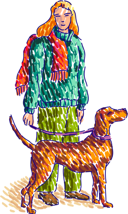 Vector Illustration of Dog Lover with Dog on Leash Go for Walk