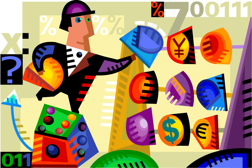 Vector Illustration of Corporate Accountant Businessman Crunches Financial Numbers with Abacus Adding Machine