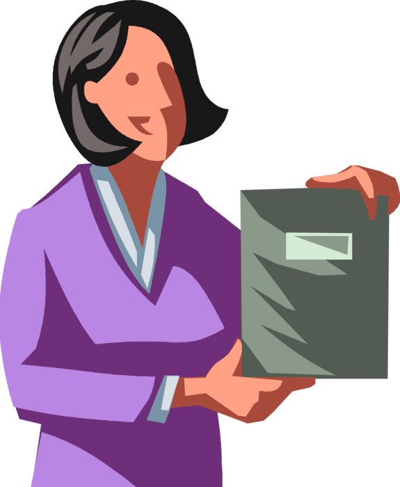 Vector Illustration of Businesswoman Presenter with Corporate Business Report Document