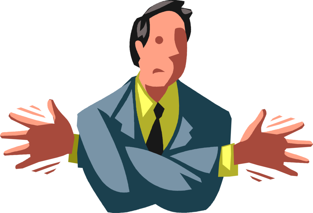 Vector Illustration of Discombobulated Businessman All Tangled Up with Arms Entangled