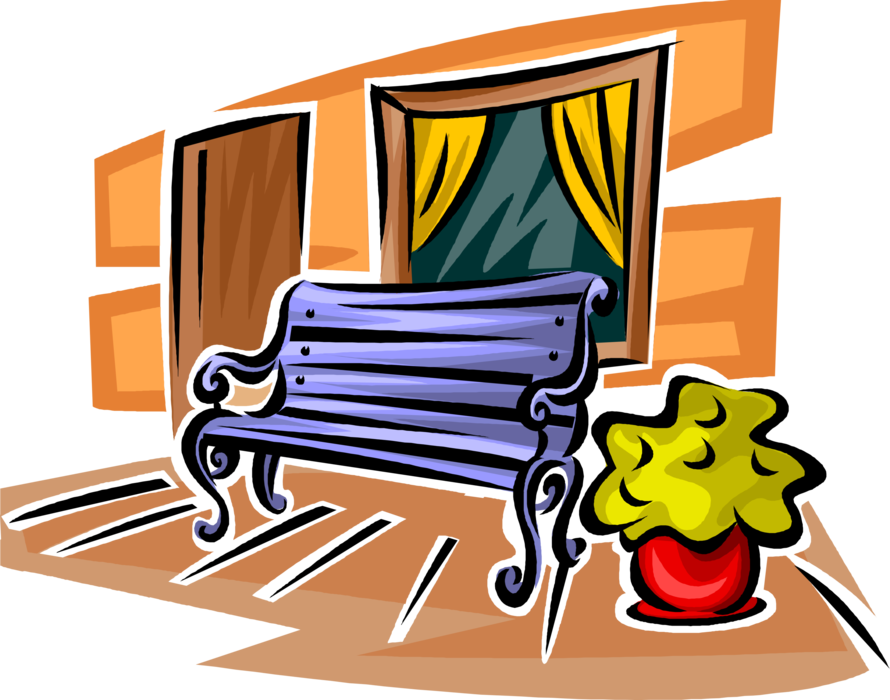 Vector Illustration of Sitting Bench on Deck of Home