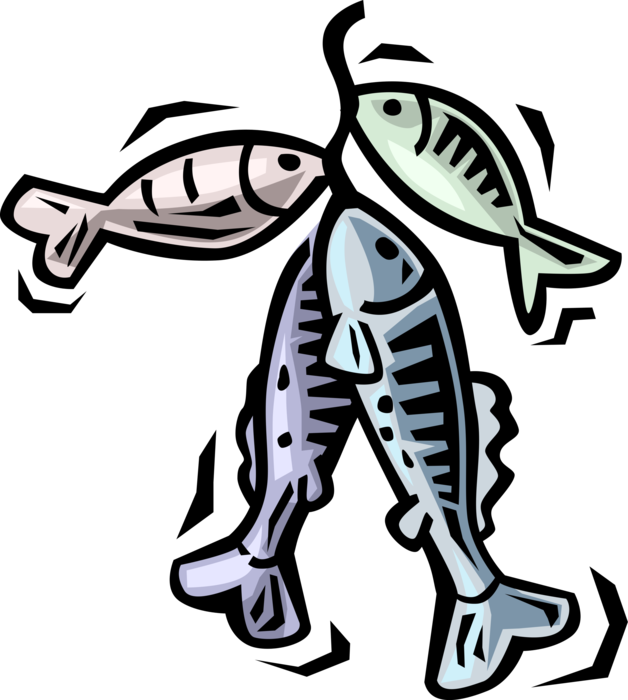 Vector Illustration of Sport Fisherman Angler's Fish Catch on String