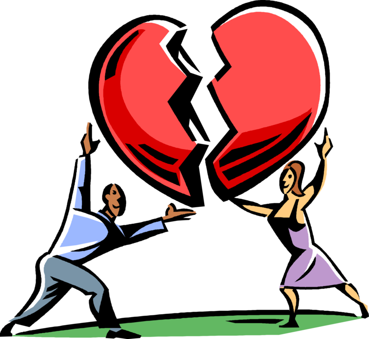 Vector Illustration of Romantic Couple Put Relationship Love Heart Back Together to Find Romance