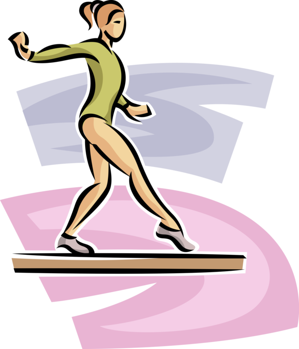 Vector Illustration of Gymnast Performs on Balance Beam During Gymnastics Routine