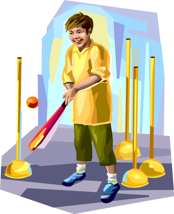 Vector Illustration of Boy Playing Rounders