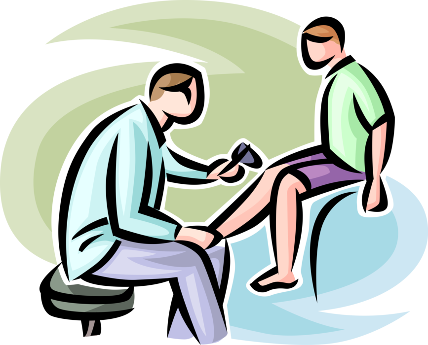 Vector Illustration of Health Care Professional Doctor Physician Tests Patient's Reflexes with Plessor Small Hammer