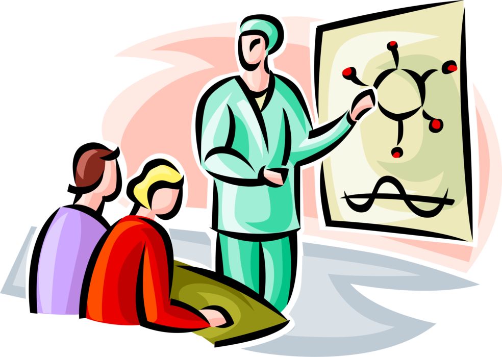 Vector Illustration of Biology Teacher in School Classroom Teaching Students