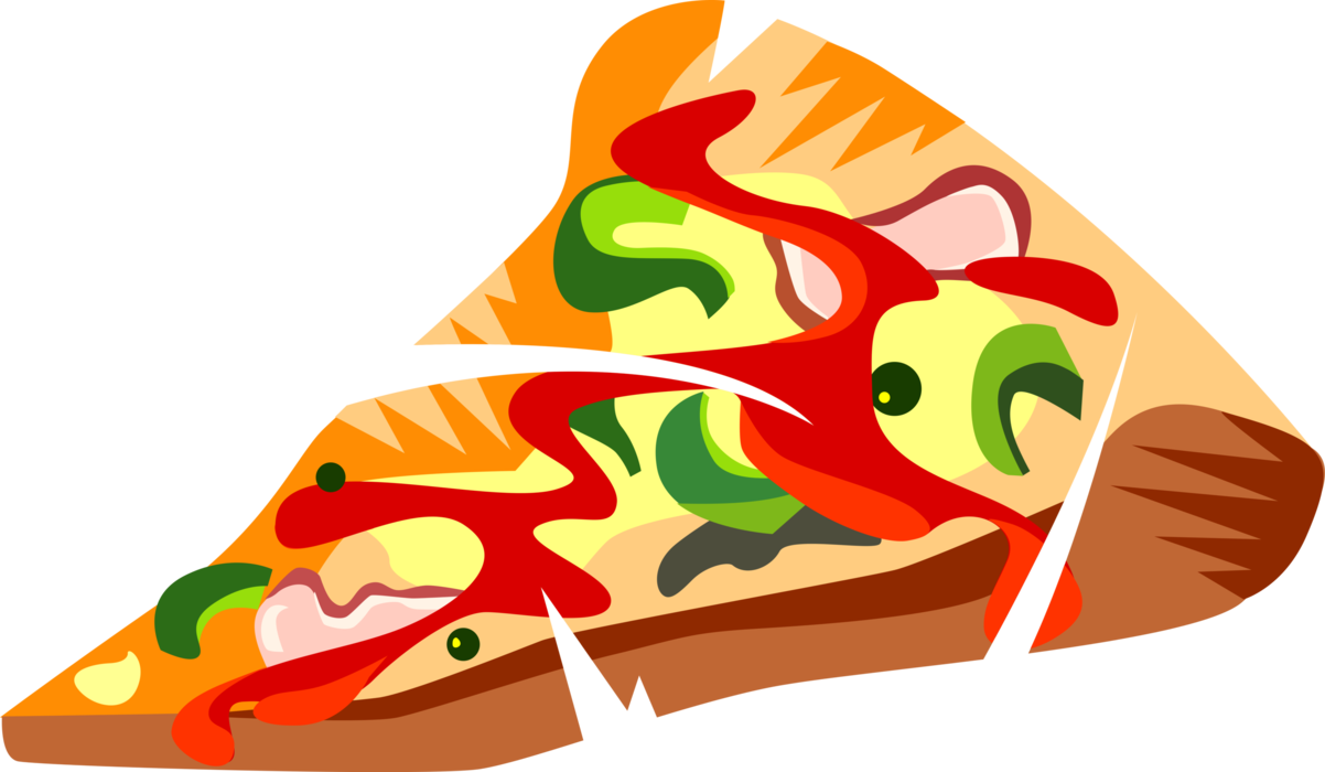 Vector Illustration of Flatbread Pizza Topped with Tomato Sauce, Cheese, Green Peppers