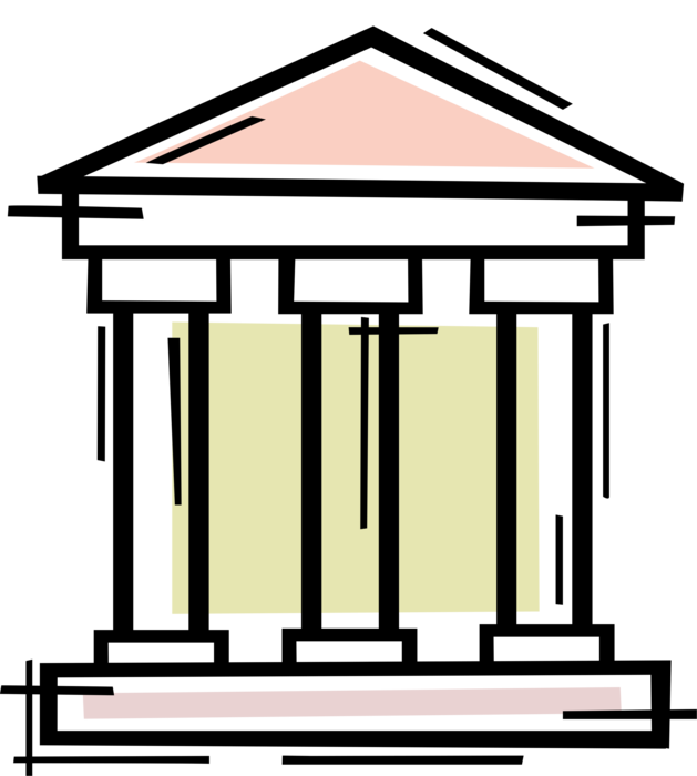 Vector Illustration of Financial Banking Institution Bank with Classical Greek Temple Columns