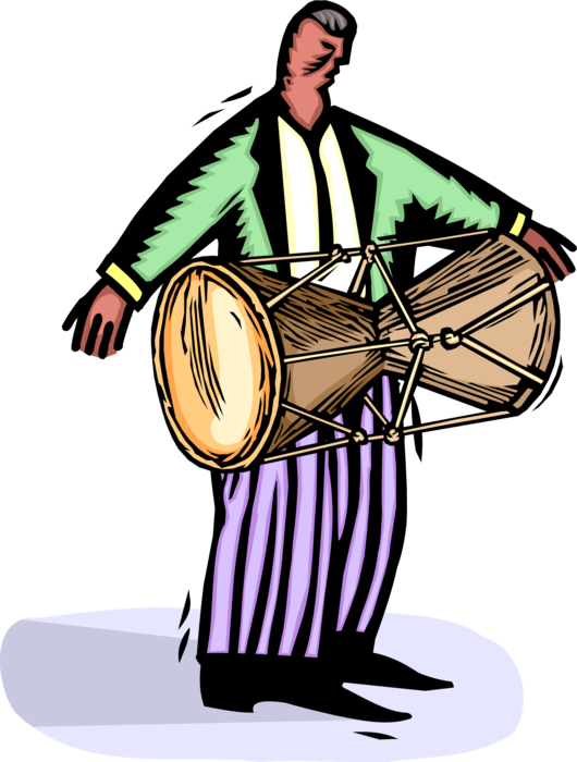 Vector Illustration of Musician Plays African Conga Bongo Drum Percussion Instrument